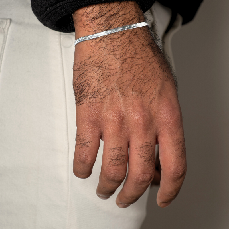 SNAKE SCALES Men's Biker Bracelet - Solid 925 Sterling Silver Wide Cuff - Adjustable Size, Double-Lock Safety