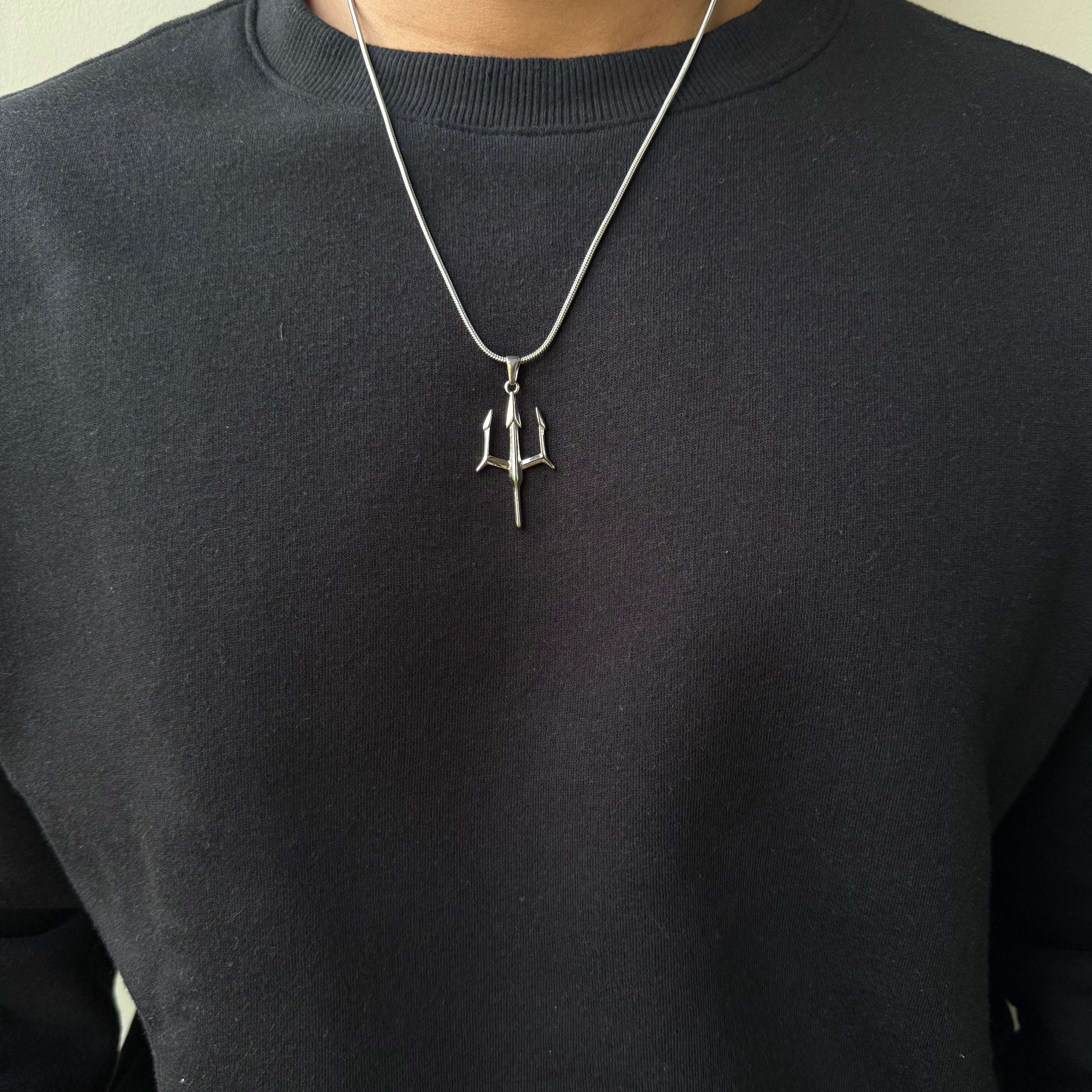 Trident Pendant With Chain (Silver)